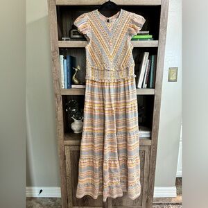 {Saylor} Allana Flutter Sleeve Smocked Midi Dress, Size XS
